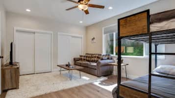 Smart TV, fireplace, video games, books