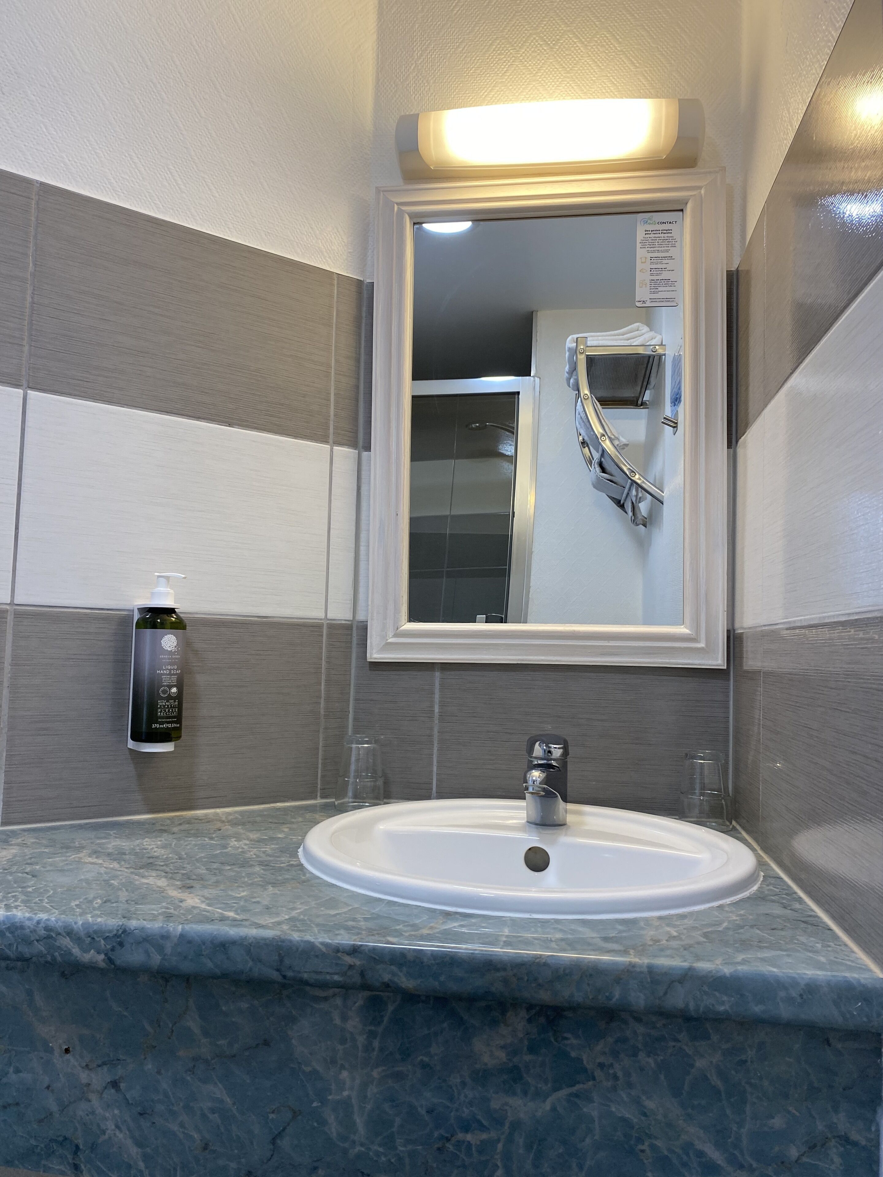 comfort triple room | bathroom | shower, rainfall showerhead, towels