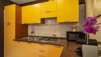 KĂŒhlschrank, Mikrowelle, Herdplatte, Wasserkocher mit Kaffee-/Teezubehör