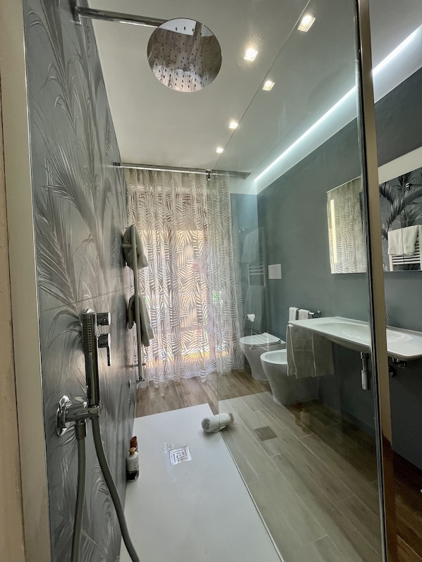 Dusche, Haartrockner, Bidet, Handtücher