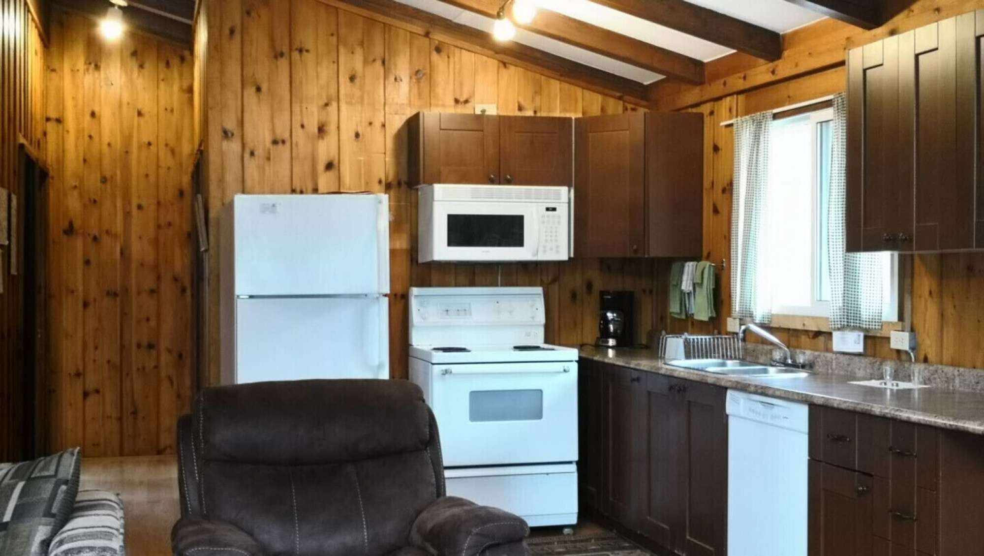 Full-size fridge, microwave, oven, stovetop