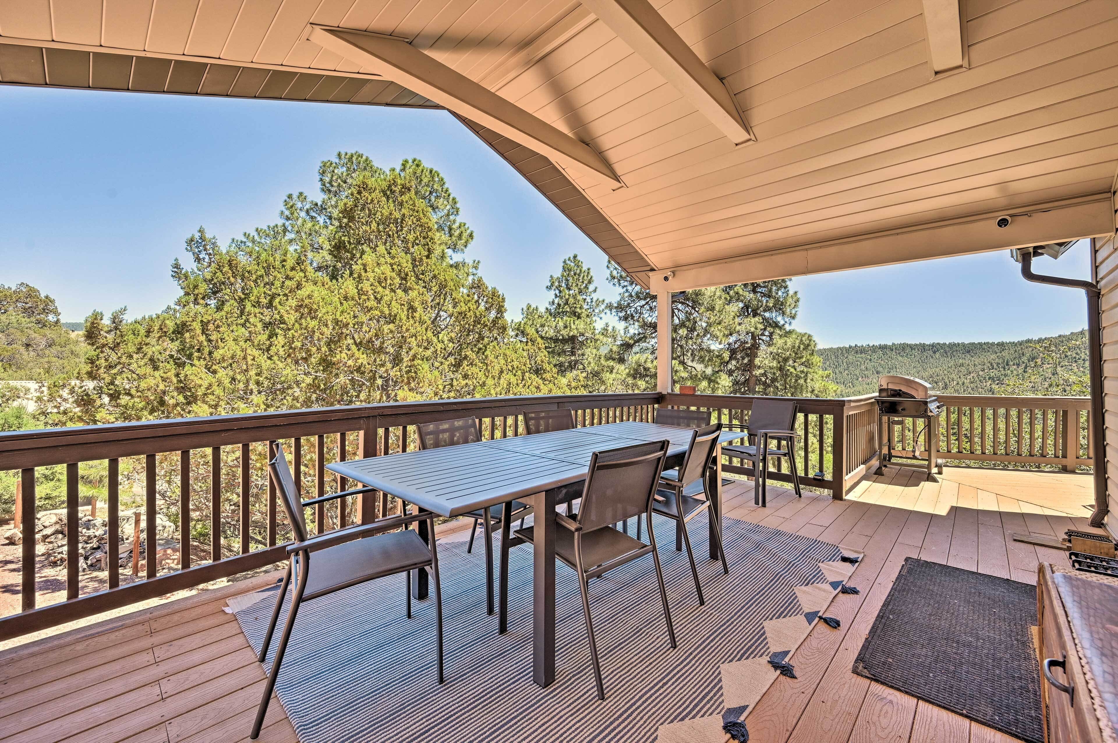 Chalet-Style Pine Cabin w/ Wraparound Deck & Views
