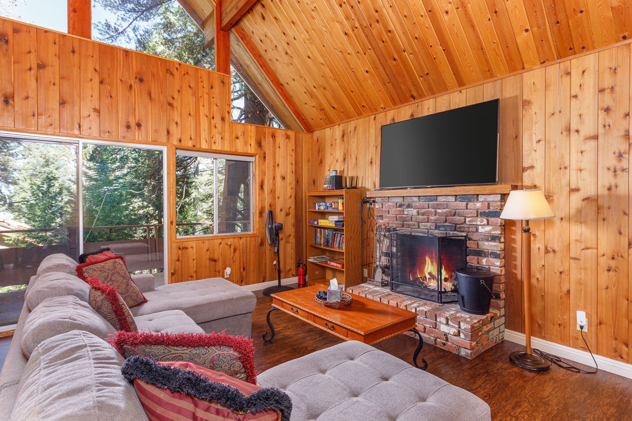 Smart TV, fireplace, foosball