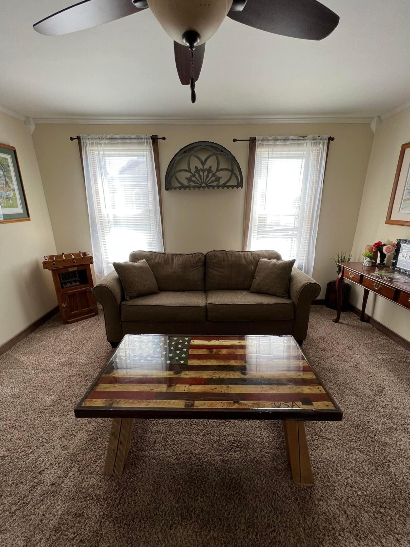 TV, fireplace, DVD player, foosball