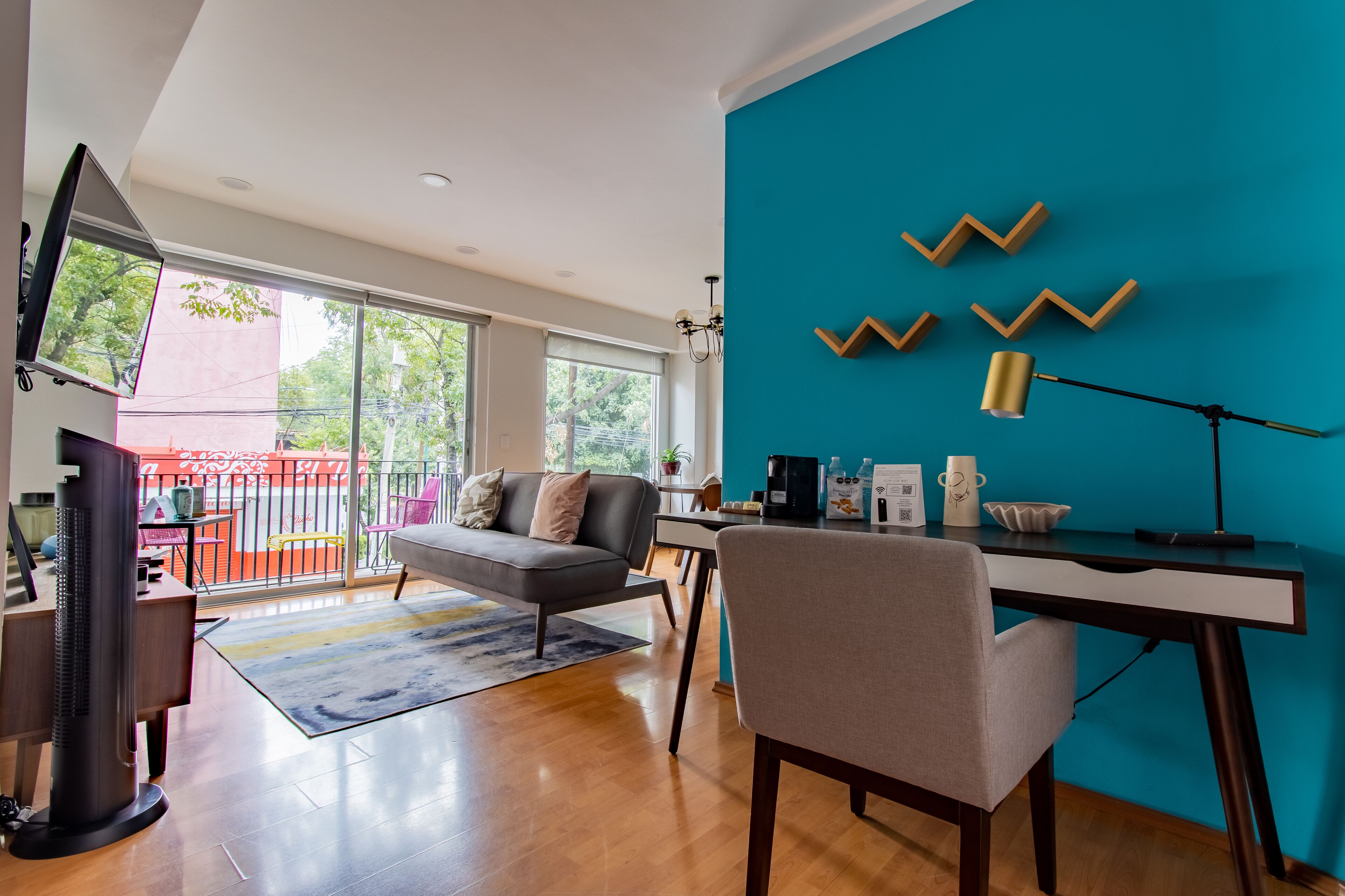 Premium Apartment, Balcony, Ground Floor (102) | Living area | 50-inch flat-screen TV with cable channels, offices