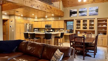 Smart TV, fireplace, foosball, books