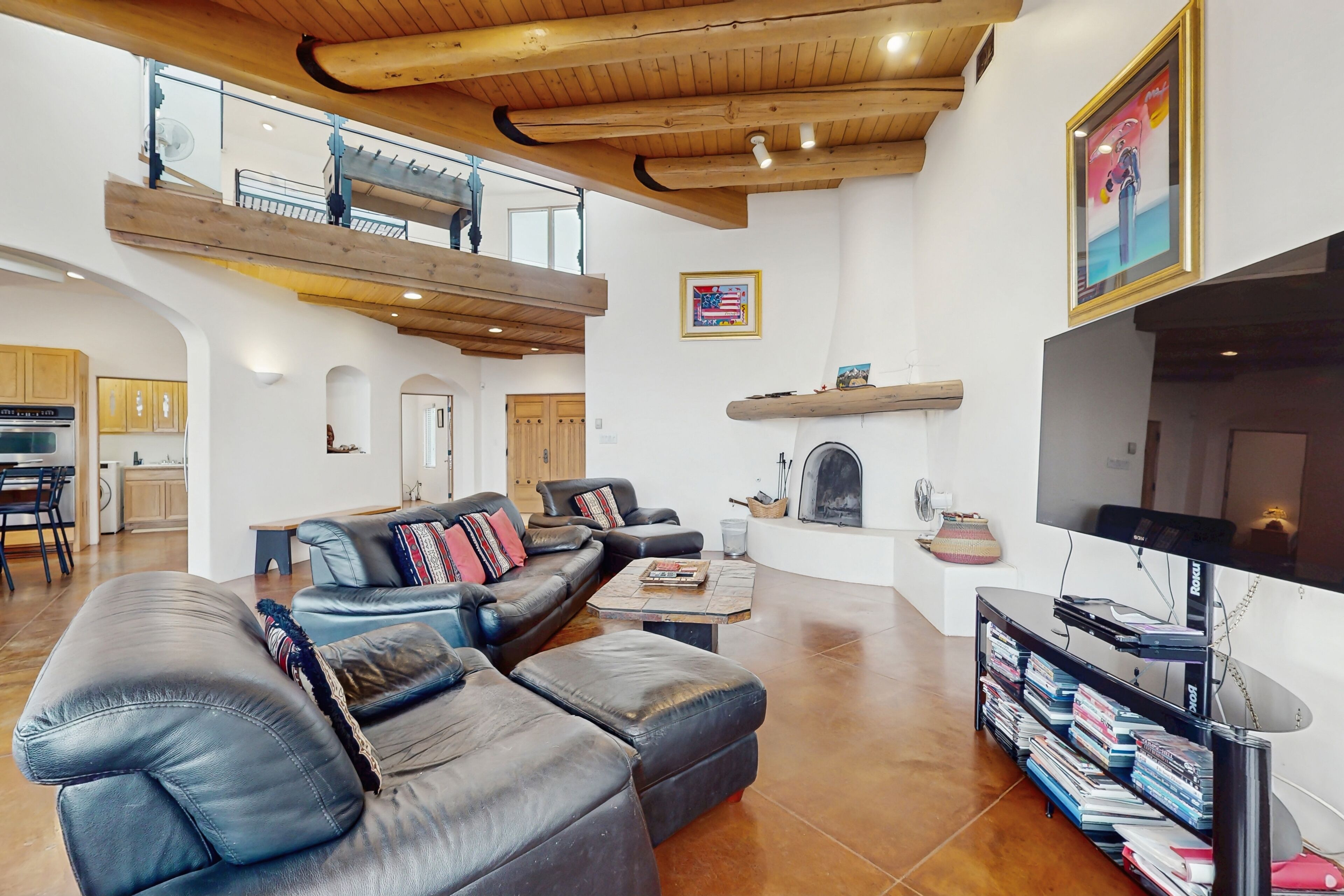 TV, fireplace, foosball, books