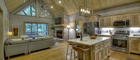 Frigorífico, microondas, horno y placa de cocina