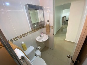 Combined shower/tub, hair dryer