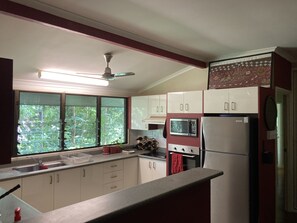 Fridge, microwave, oven, electric kettle