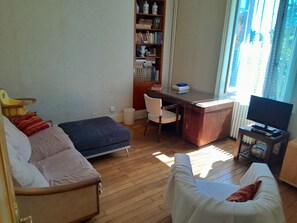TV, DVD player, ping pong, books