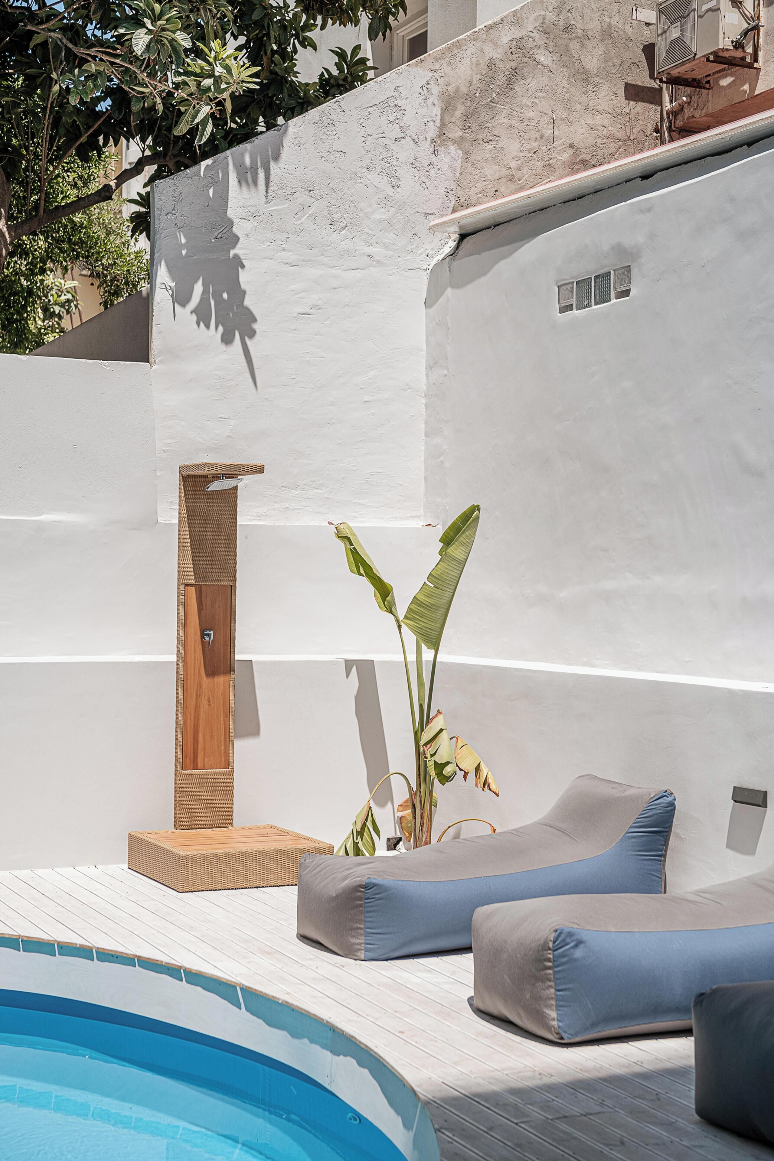 Outdoor pool, a heated pool, pool umbrellas, sun loungers