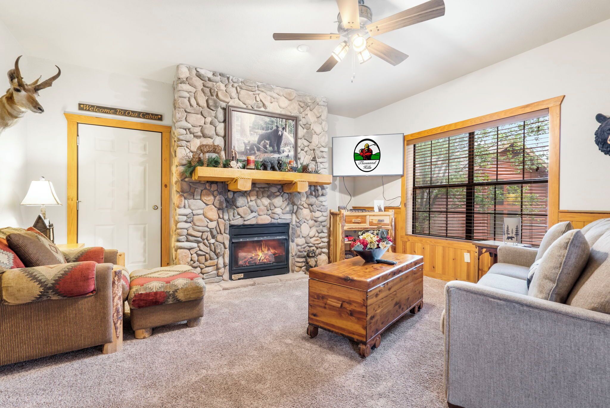Smart TV, fireplace, DVD player