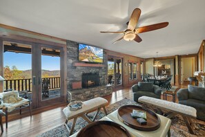 Flat-screen TV, fireplace, DVD player, ping pong