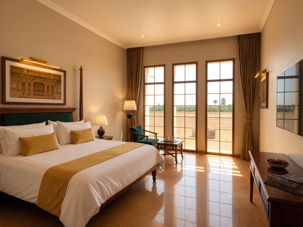 Deluxe Room, 1 King Bed, Mountain View | Premium bedding, down comforters, memory foam beds, in-room safe