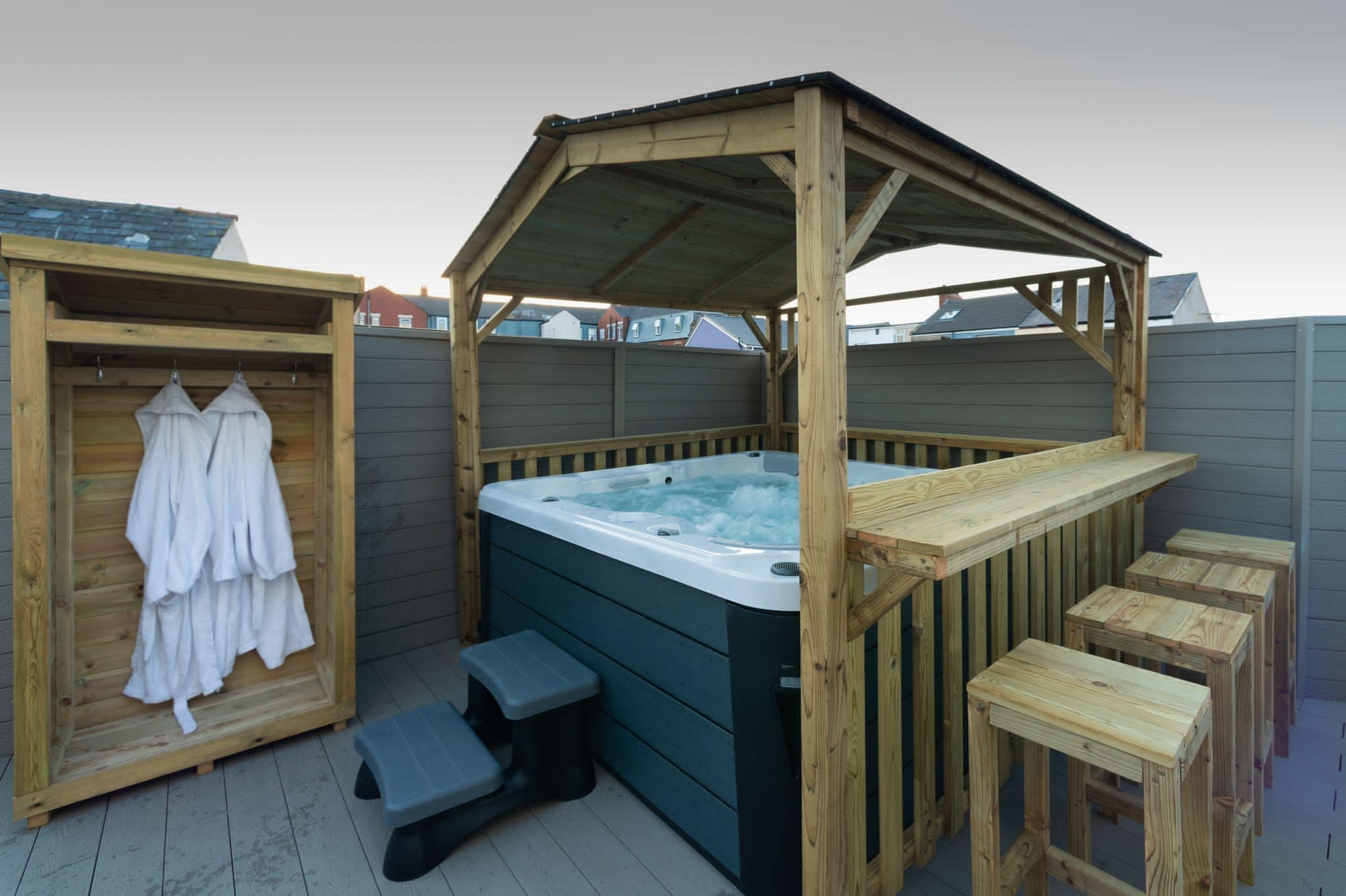 THE Bells hot tub on Private Terrace Apartments in Blackpool Find