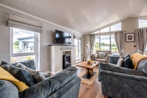 TV, fireplace