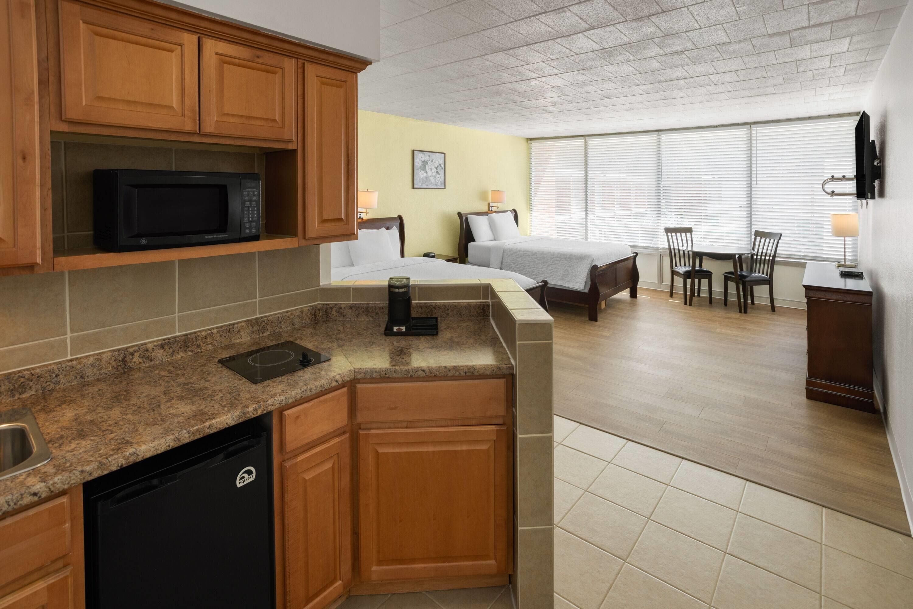 Room, 2 Queen Beds, Non Smoking (Efficiency) | Down comforters, Tempur-Pedic beds, laptop workspace, iron/ironing board