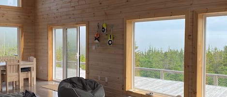 Fireplace, books, stereo