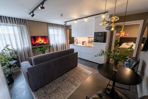 Luxury Apartment, Non Smoking, Kitchen | Living area | LCD TV - Keflavik Luxury Apartments (Reykjanesbær)