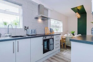 Fridge, microwave, oven, highchair