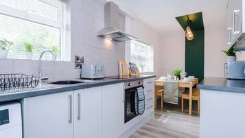 Fridge, microwave, oven, highchair