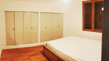 1 bedroom, desk, iron/ironing board, bed sheets