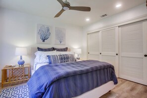1 bedroom, desk, iron/ironing board, travel cot