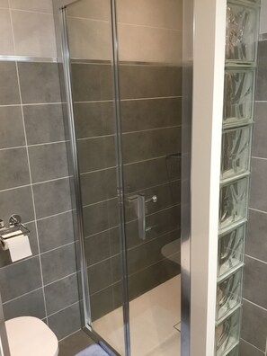 Douche, sèche-cheveux, serviettes fournies, papier toilette