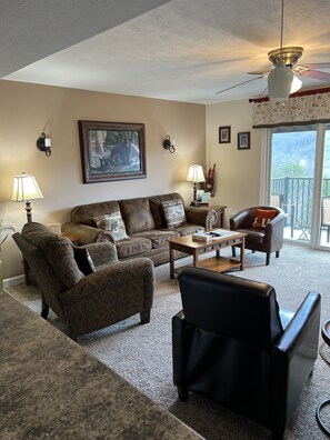 Smart TV, fireplace, DVD player, ping pong