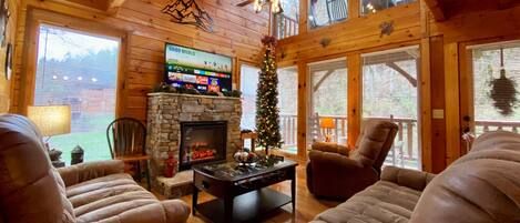 Smart TV, chimenea, videojuegos y reproductor de DVD