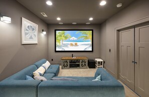 Smart TV, fireplace, table football