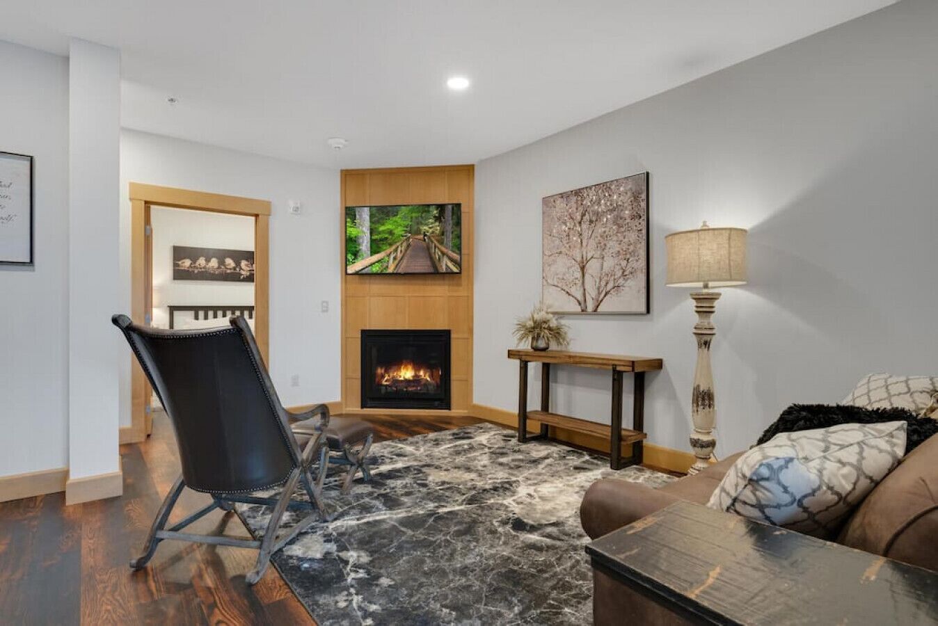 TV, fireplace