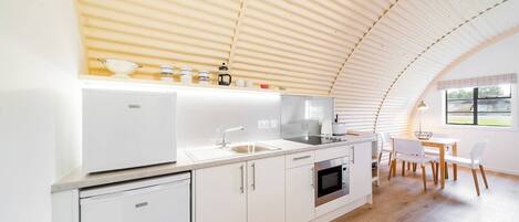 Fridge, microwave, stovetop, toaster
