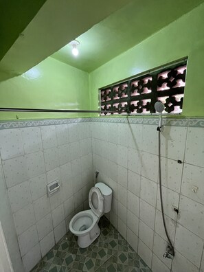 Douche, bidet, serviettes fournies, savon