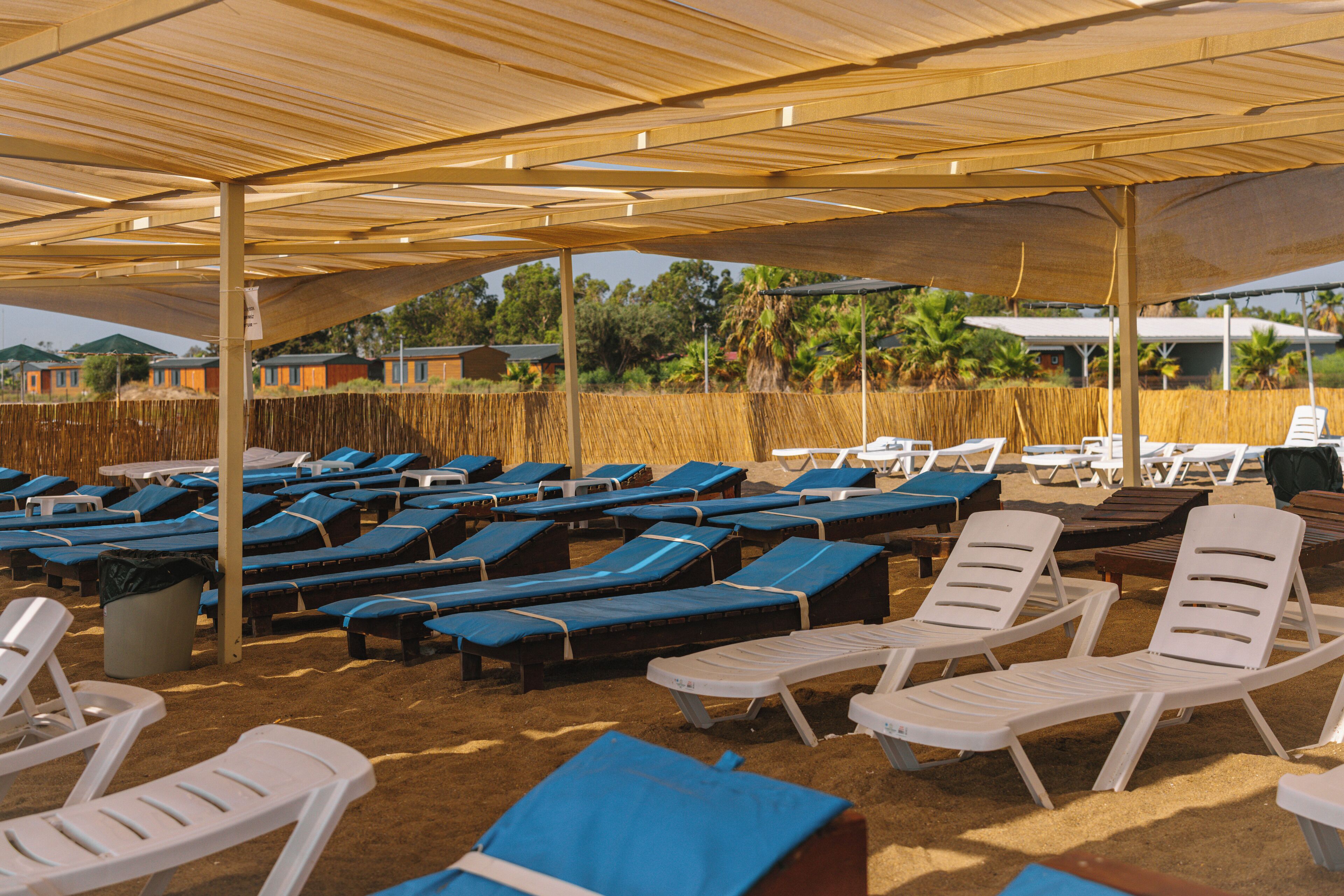 Chaises longues, parasols