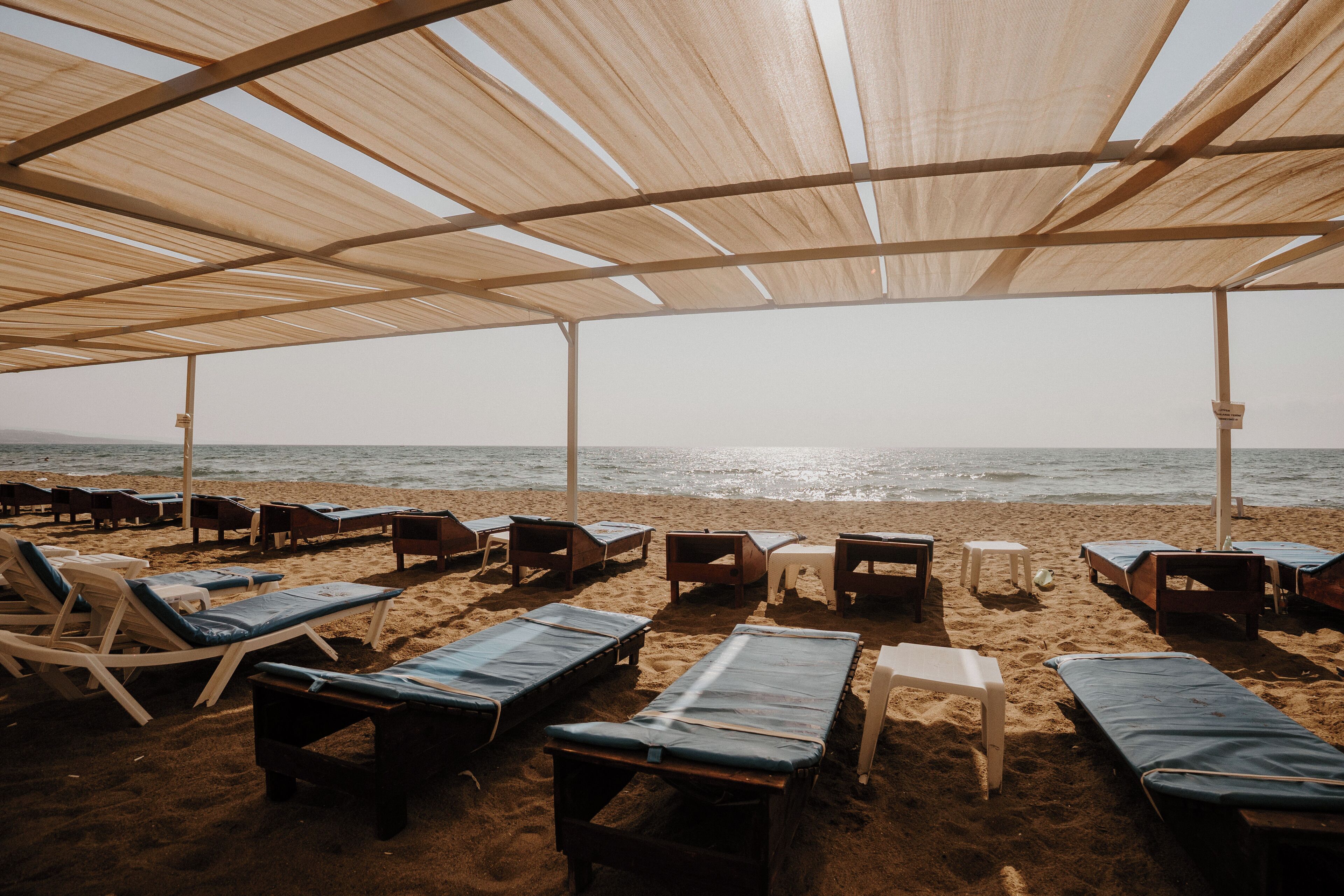 Sun-loungers, beach umbrellas