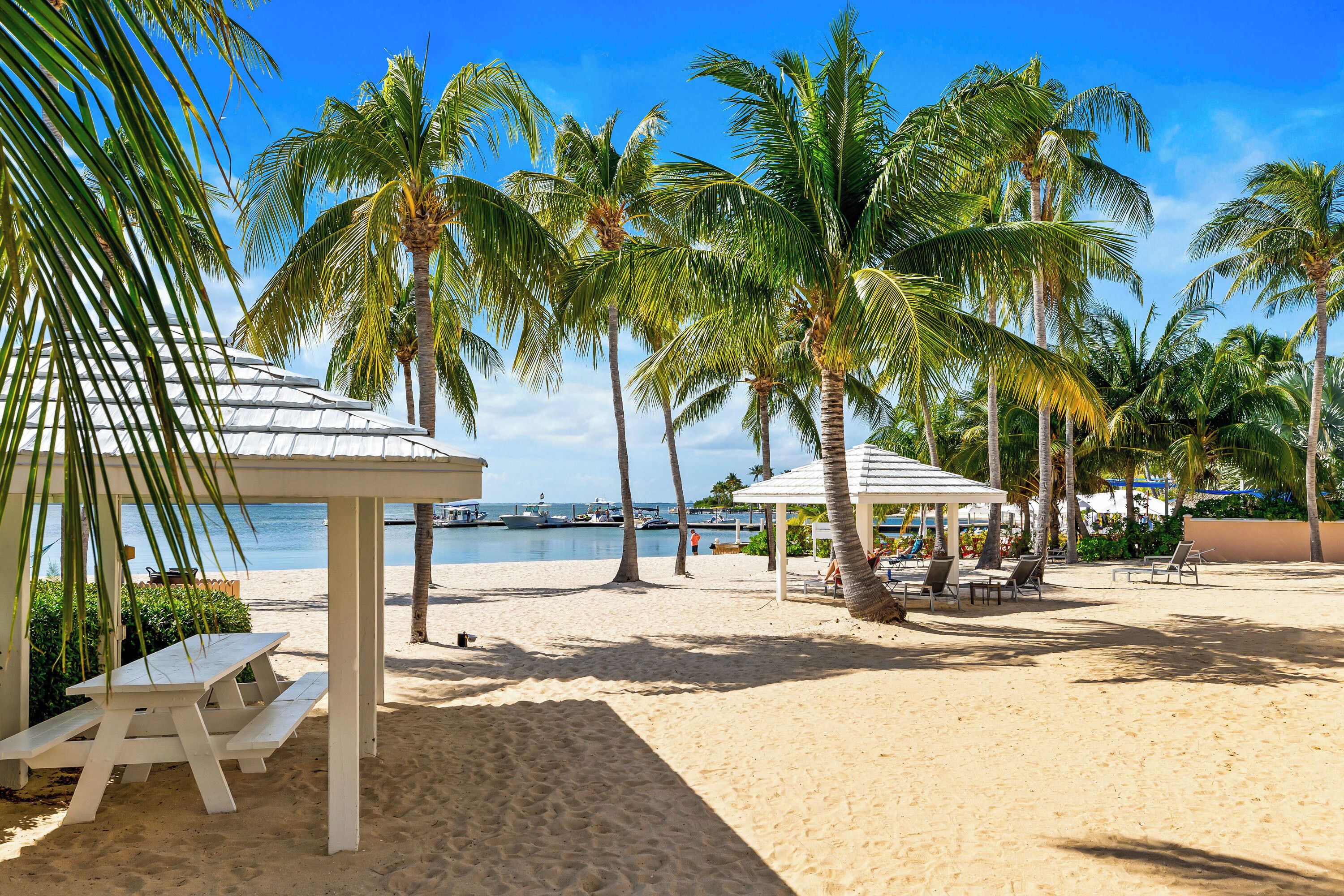 On the beach, sun loungers