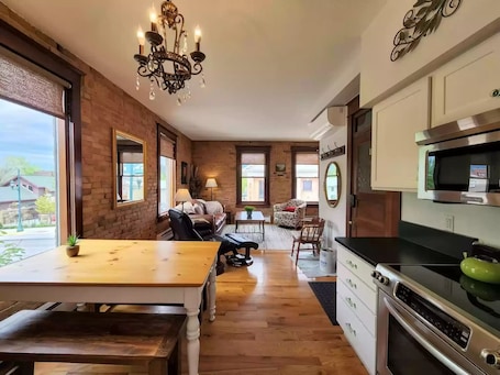 Fridge, microwave, oven, stovetop. Charming and Beautiful Downtown Whitefish Condo in Historic Building