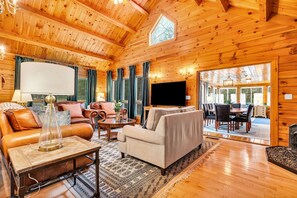 Smart TV, fireplace, table football