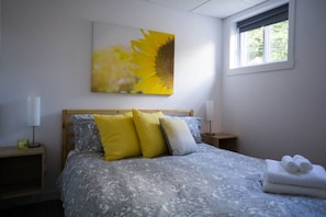 1 bedroom, desk, iron/ironing board, travel cot