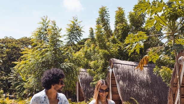A pathway surrounded by lush greenery and a thatched-roof structure. - AMALIFE Beach Club & Hotel  (Cartagena)