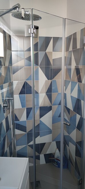 Regadera, secadora de cabello, toallas