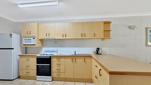 Fridge, microwave, stovetop, toaster