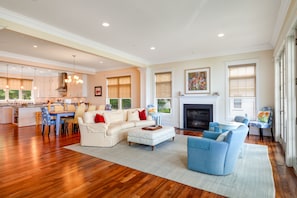 TV, fireplace, DVD player, video library