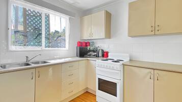 Fridge, microwave, stovetop, toaster