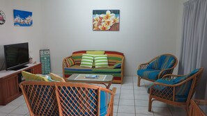 TV, DVD player, books