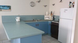 Fridge, microwave, stovetop, toaster