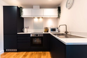 Fridge, microwave, oven, toaster