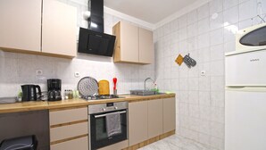 A modern kitchen with a stove, oven, sink, and a white refrigerator. - Apartment 2192/56814 (Istria - Pula), 3000m from the beach (Pula)